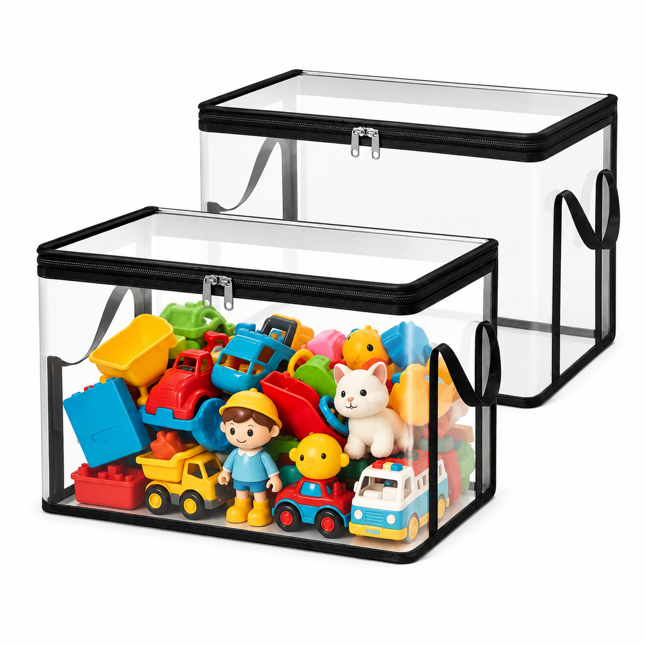 Clear toy storage bags 2 pack with toys inside