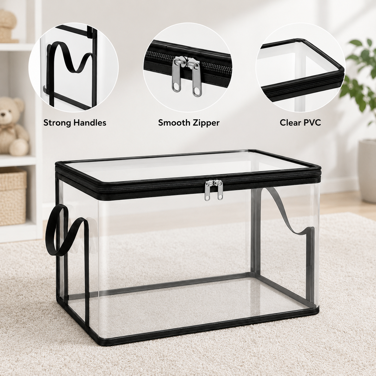 Clear toy storage bag with strong handles smooth zipper and clear PVC material