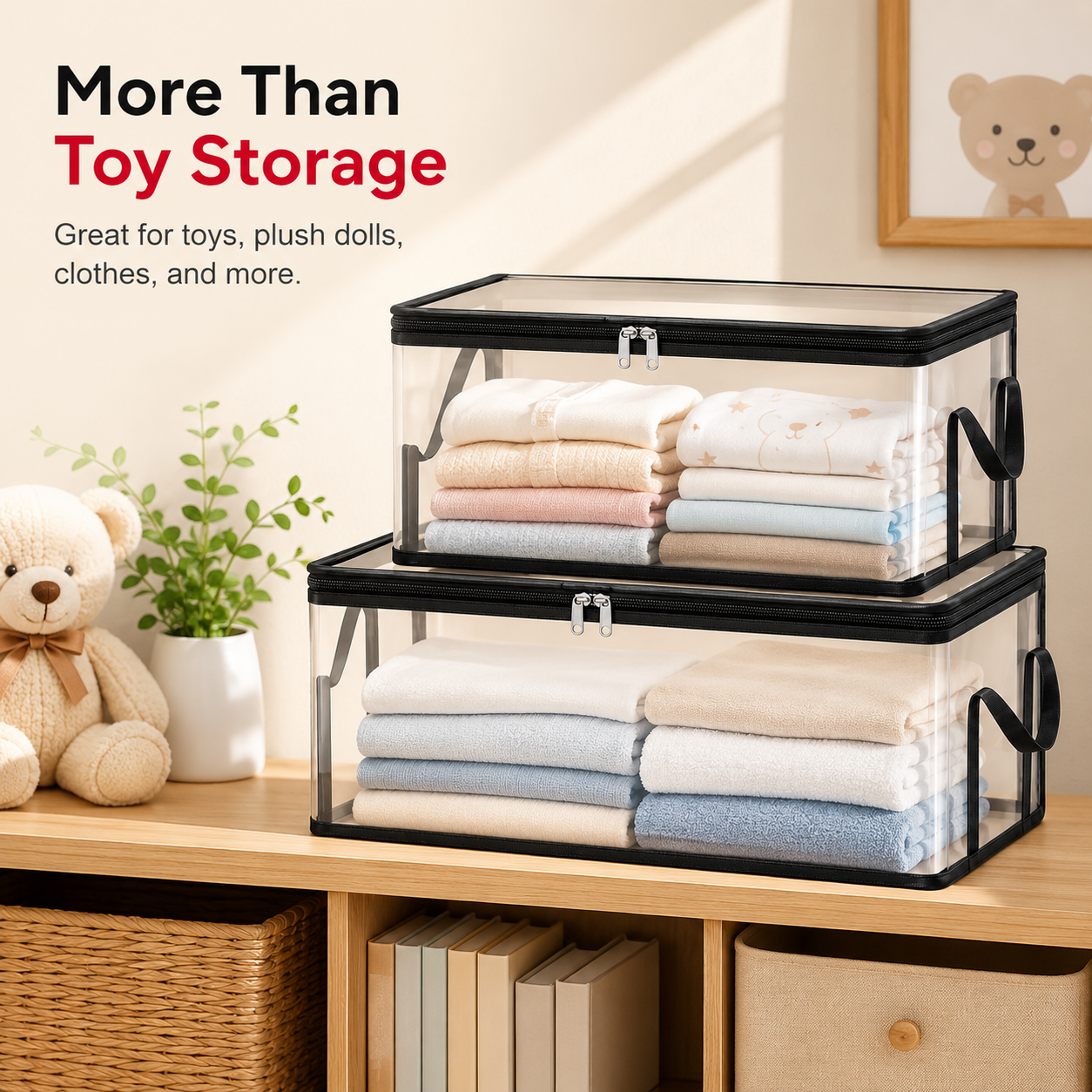Clear toy storage bag product size 38 x 24 x 32 cm
