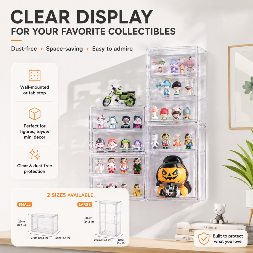 Clear display storage box for collectibles