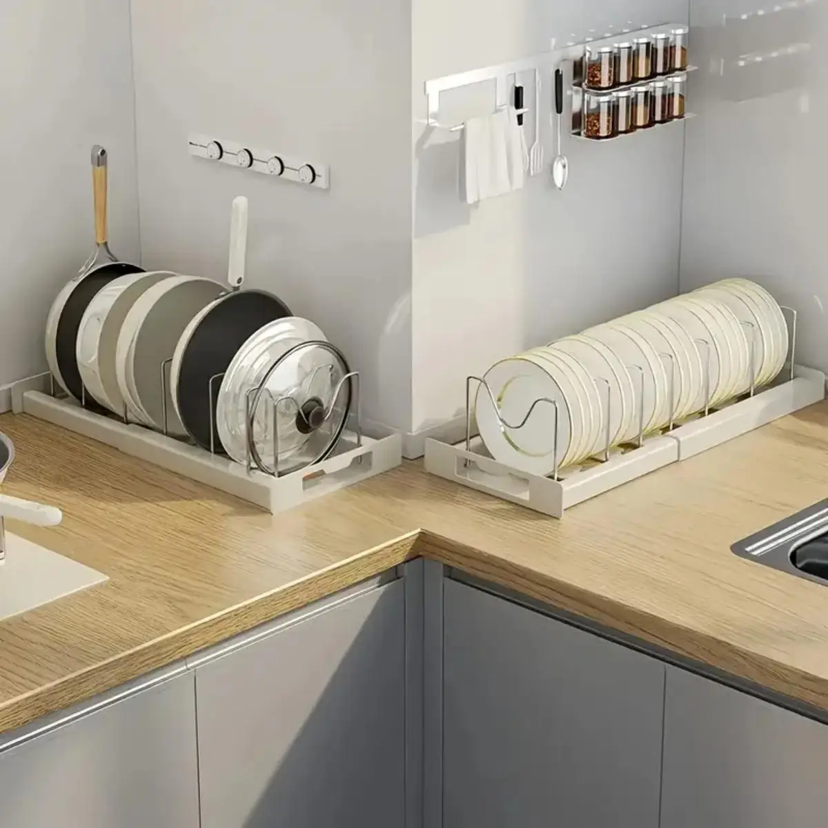 before and after storage scene for kitchen cabinet