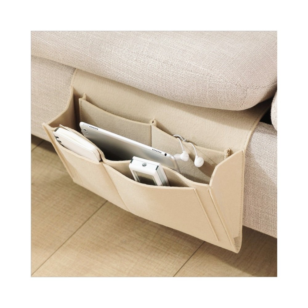 Bedside organizer holding book and phone