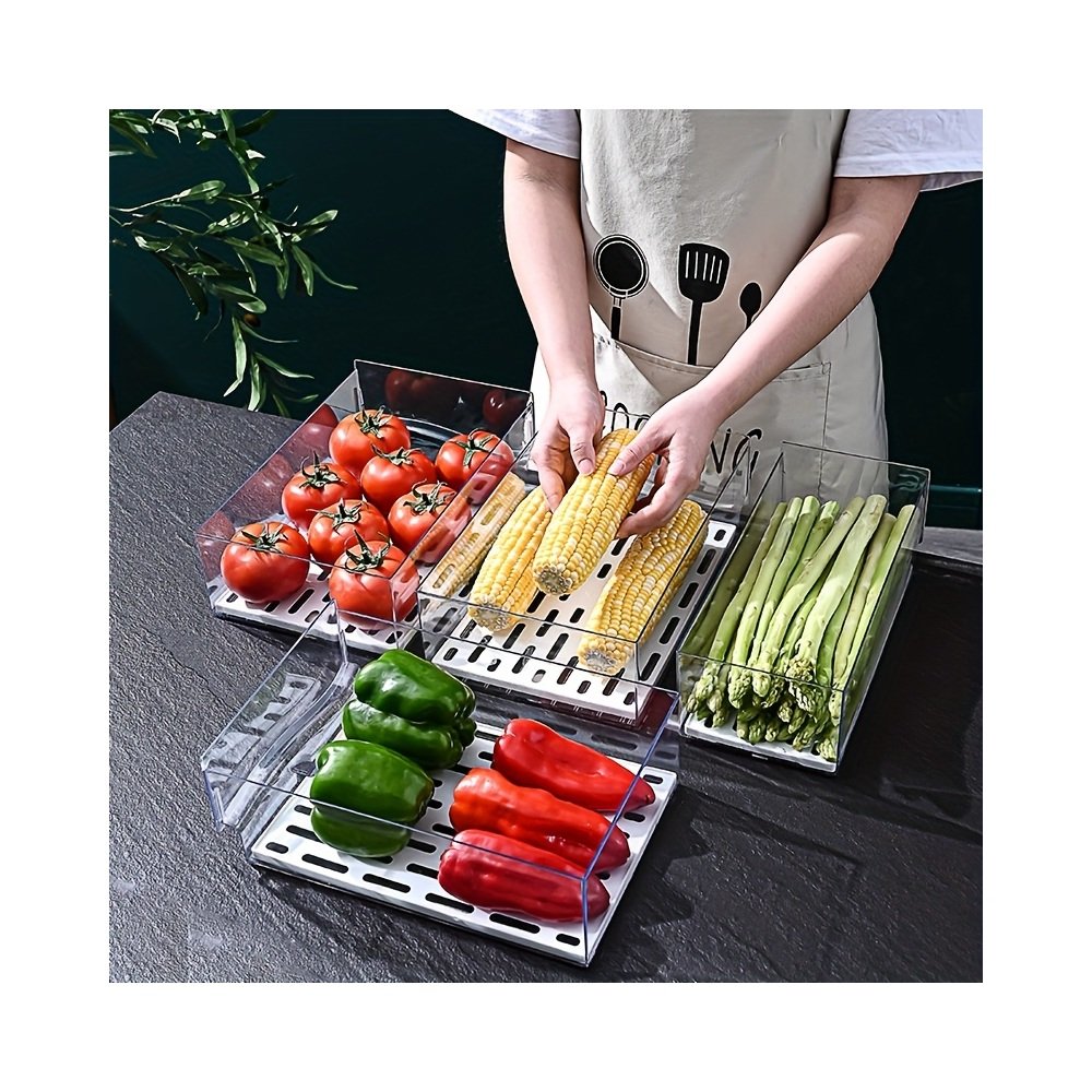 Clear Fridge Drawer Box shown with practical storage details