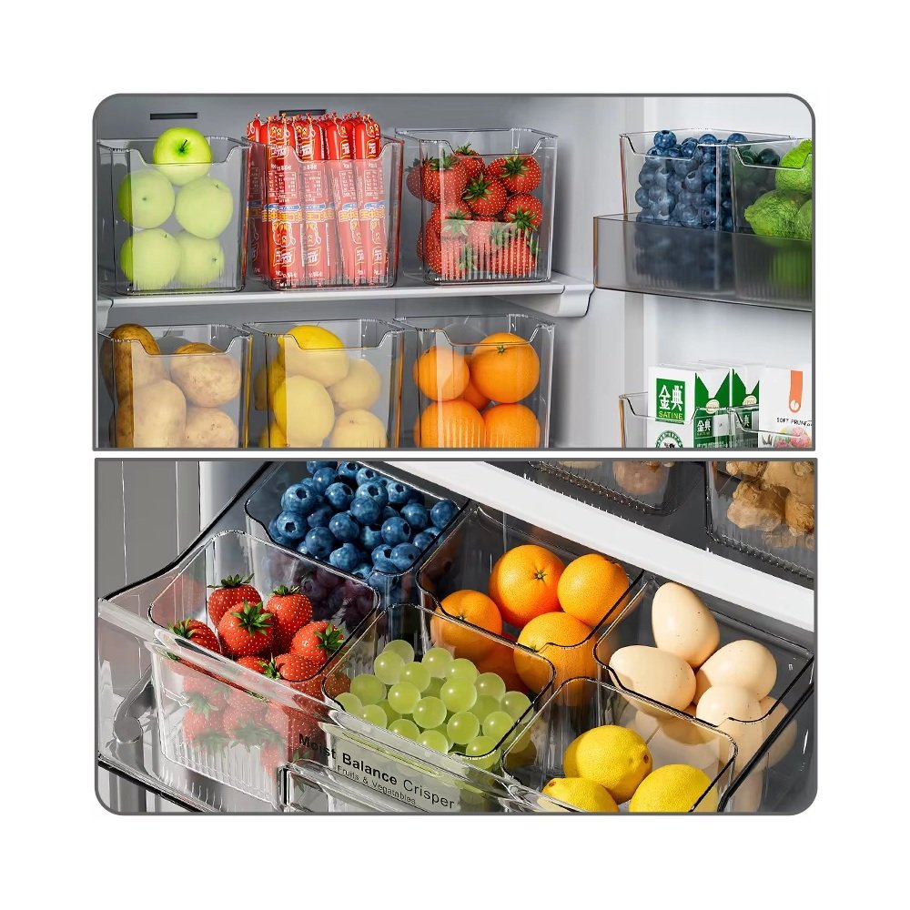 Clear Fridge Drawer Box arranged for tidy daily storage