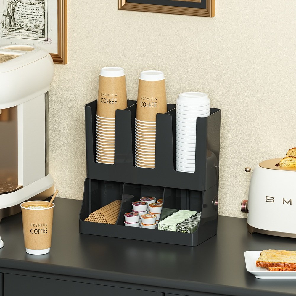 Coffee bar organizer with cups and capsules