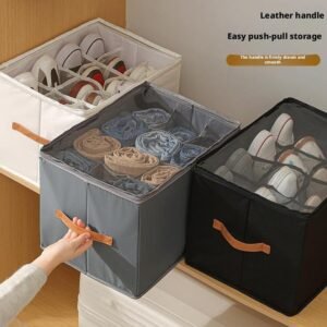Fabric shoe storage bin used in closet