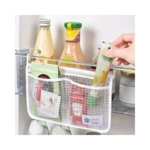 Fridge hanging mesh organizer in white