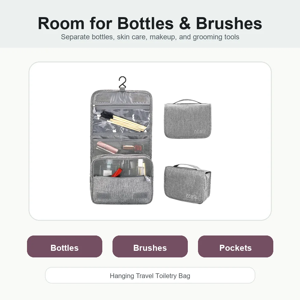 Close-up detail of Hanging Travel Toiletry Bag with Fold-Flat Storage materials and layout