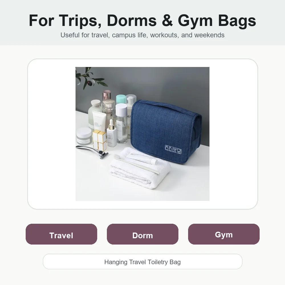 Hanging Travel Toiletry Bag with Fold-Flat Storage in a home organization use case