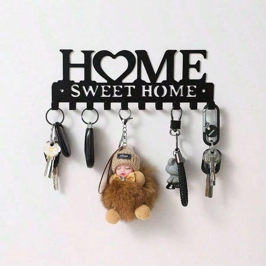 Home Sweet Home wall key holder with hooks for entryway organization
