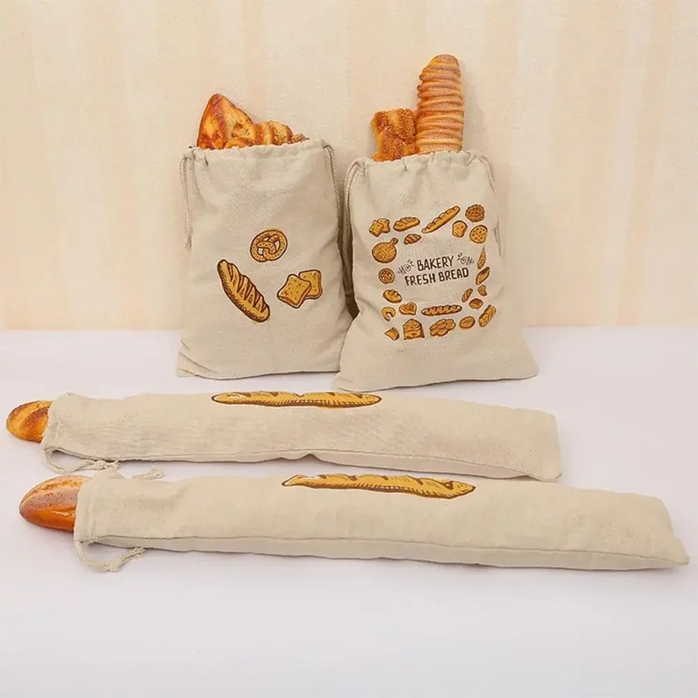 Reusable bread bag with drawstring top