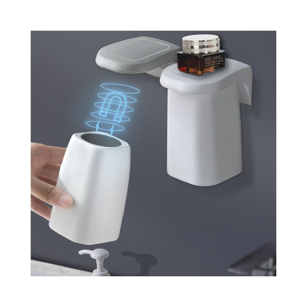 Magnetic Mouthwash Cup Rack shown with practical storage details
