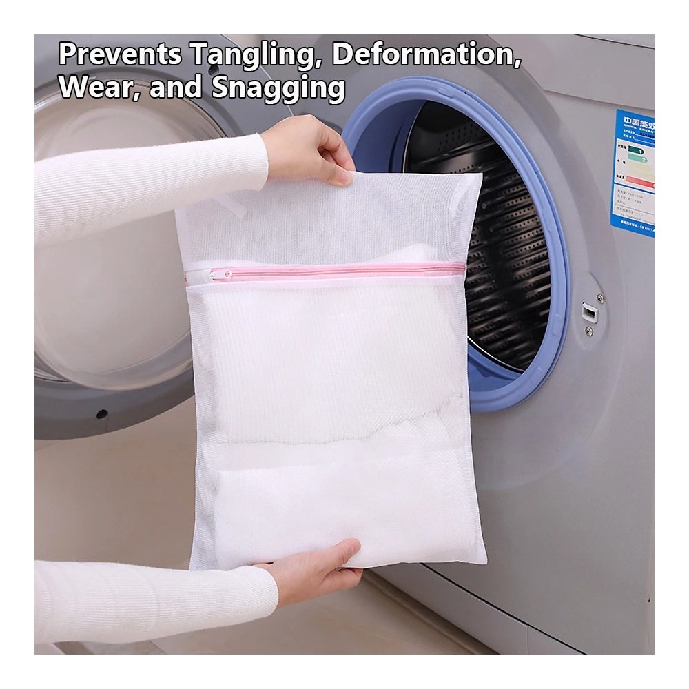 Mesh Laundry Bag Set shown with practical storage details