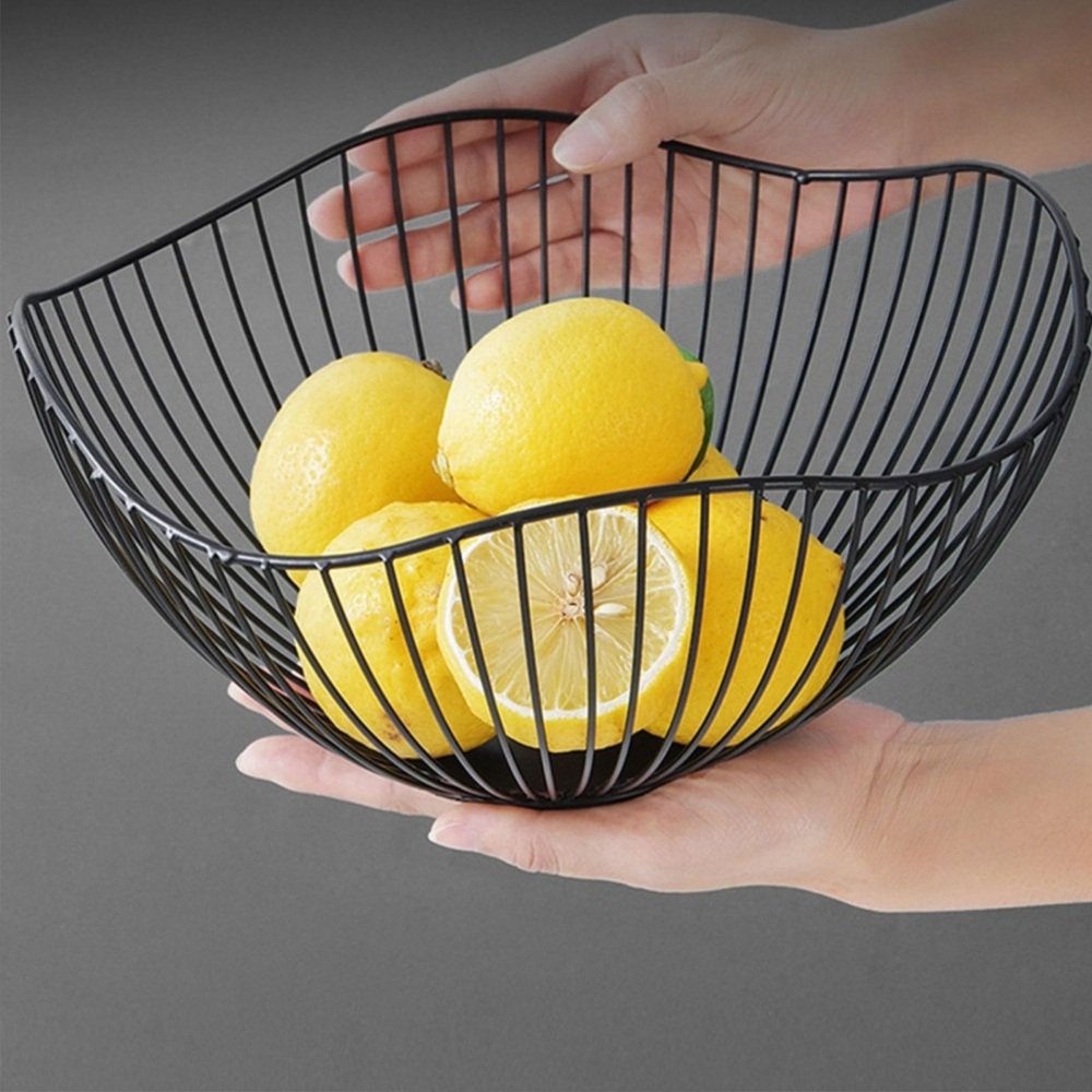 Metal Fruit Storage Basket shown with practical storage details