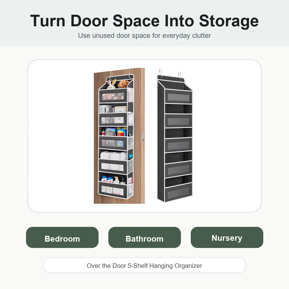Main view of Over the Door 5-Shelf Hanging Organizer for organized everyday spaces