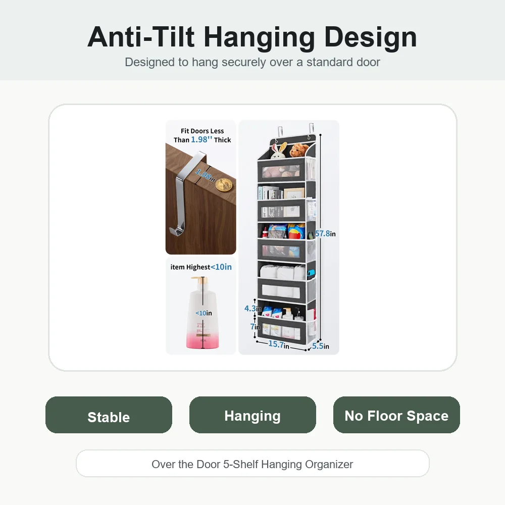 Close-up detail of Over the Door 5-Shelf Hanging Organizer materials and layout