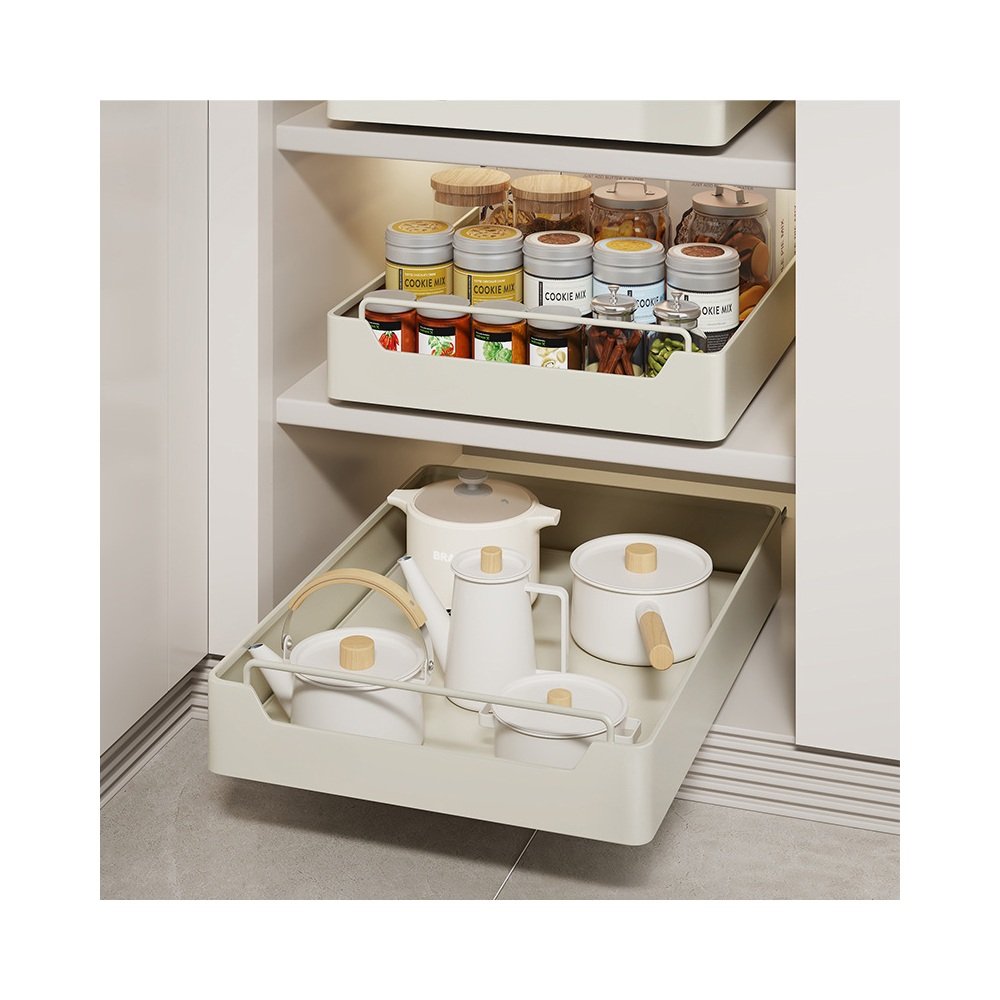 Pull-out cabinet spice rack installed in cabinet