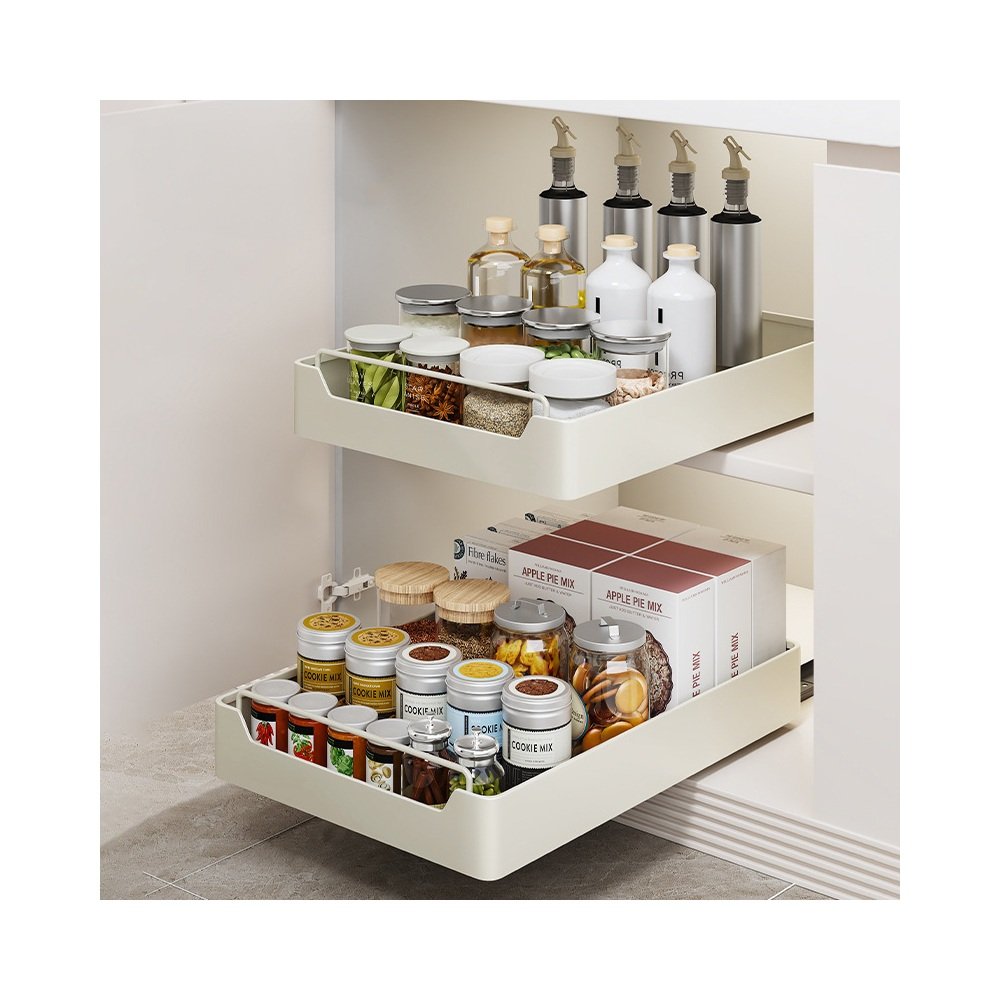 Cabinet spice rack holding bottles