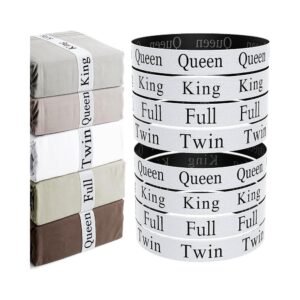 Sheet organizer bands on folded linen sets