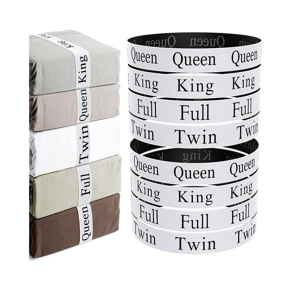 Sheet organizer bands on folded linen sets