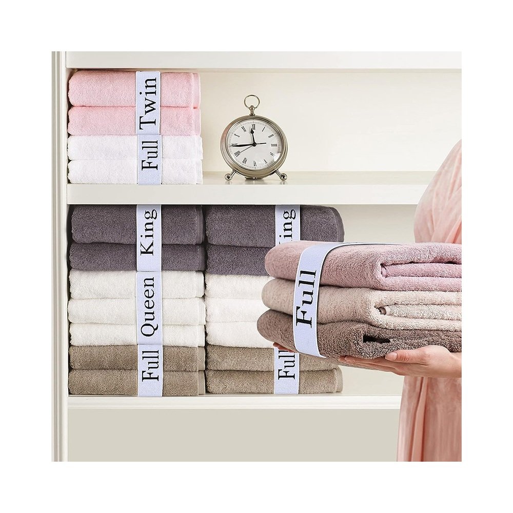 Labeled sheet bands in linen closet