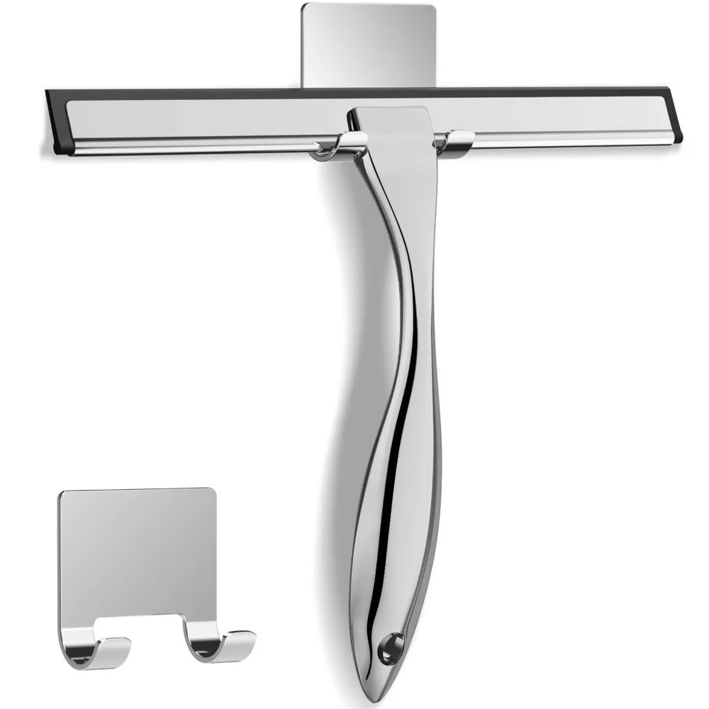 Silver shower squeegee with holder