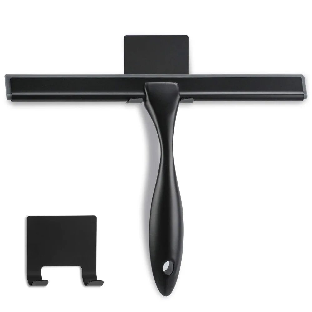 Black shower squeegee with holder