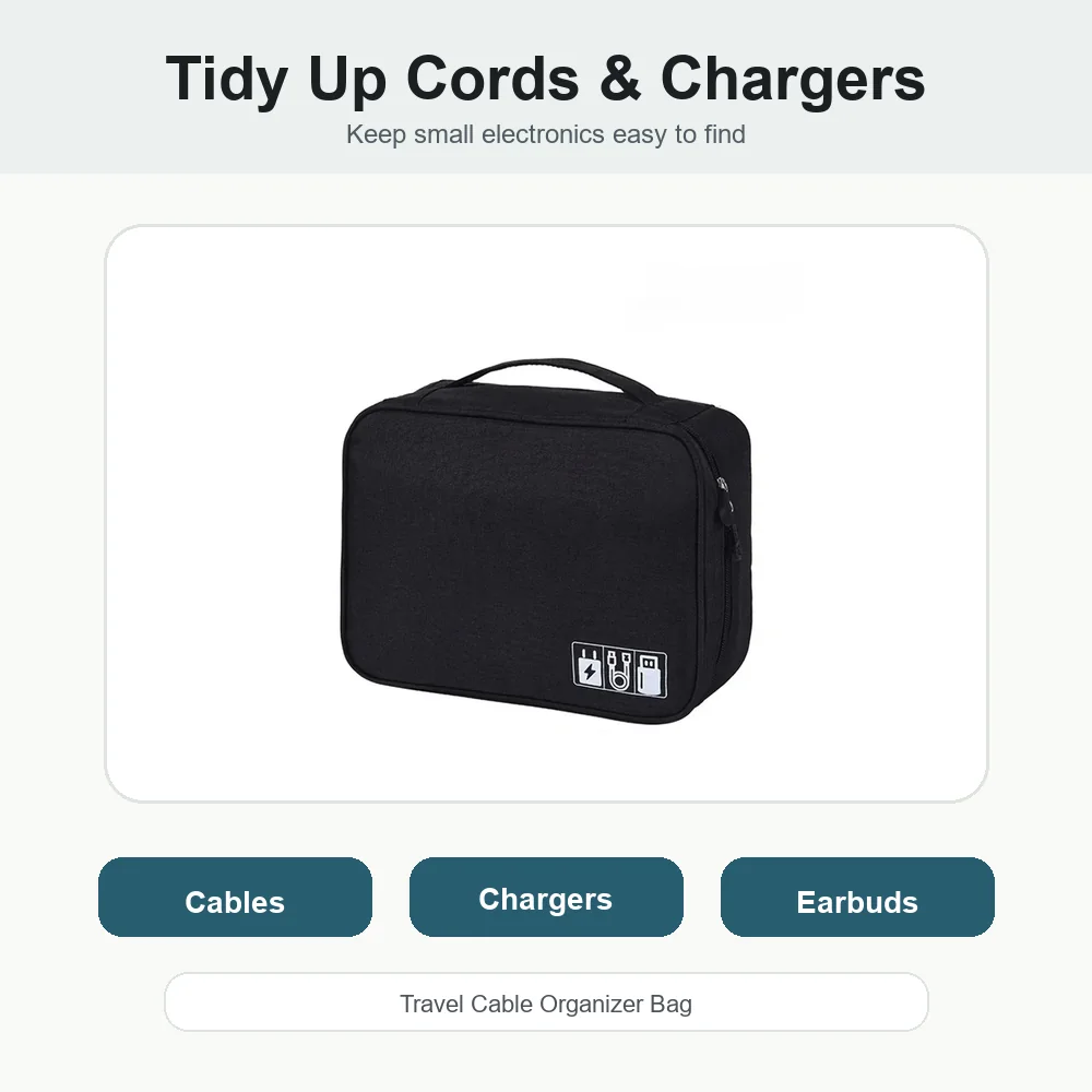 Main view of Travel Cable Organizer Bag for Chargers and Small Electronics for organized everyday spaces