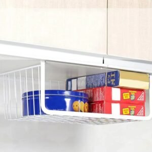 White under-shelf mesh basket