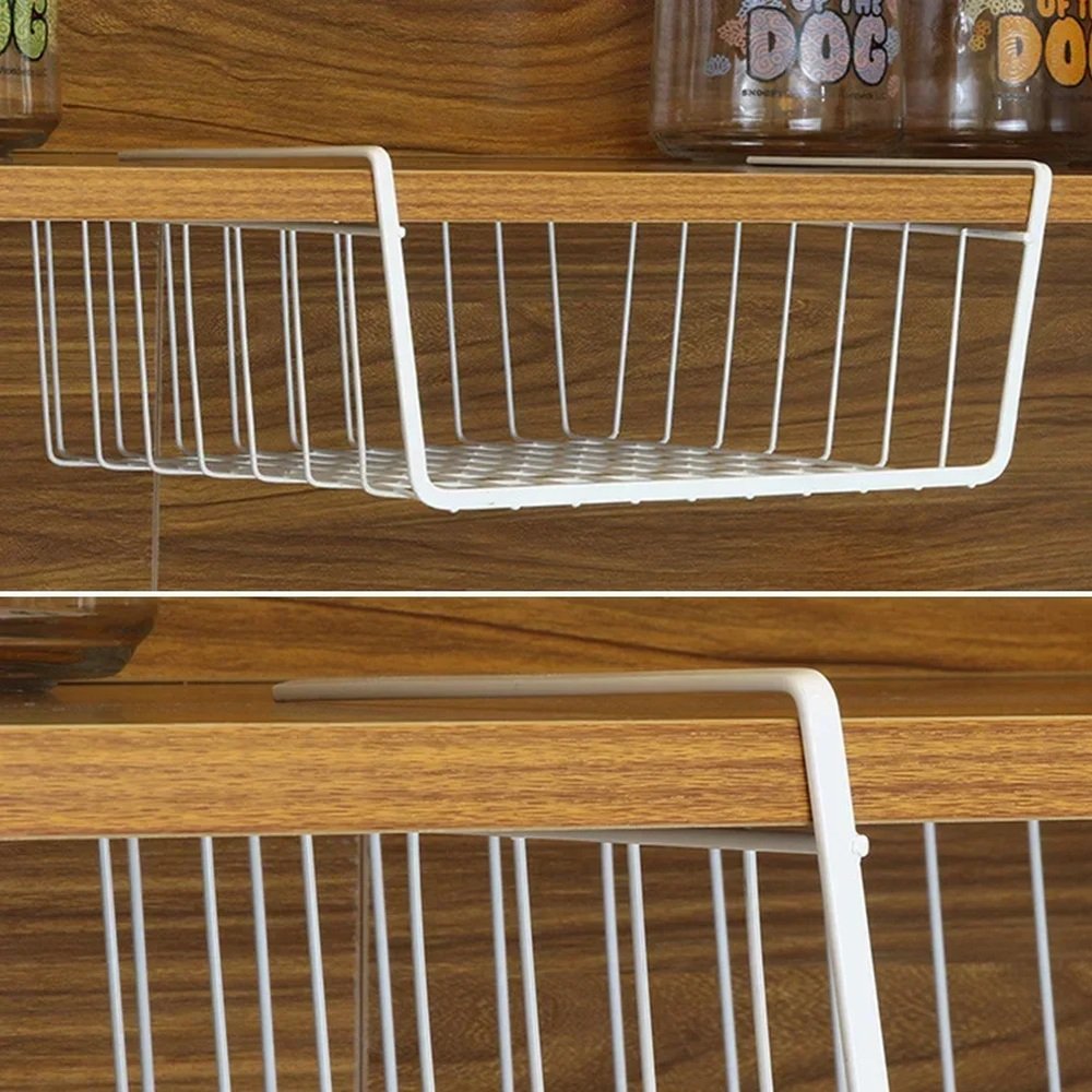 Mesh basket under cabinet shelf