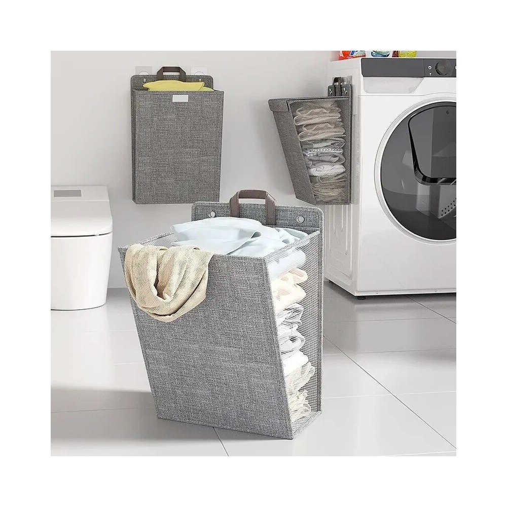 Wall laundry hamper near washer