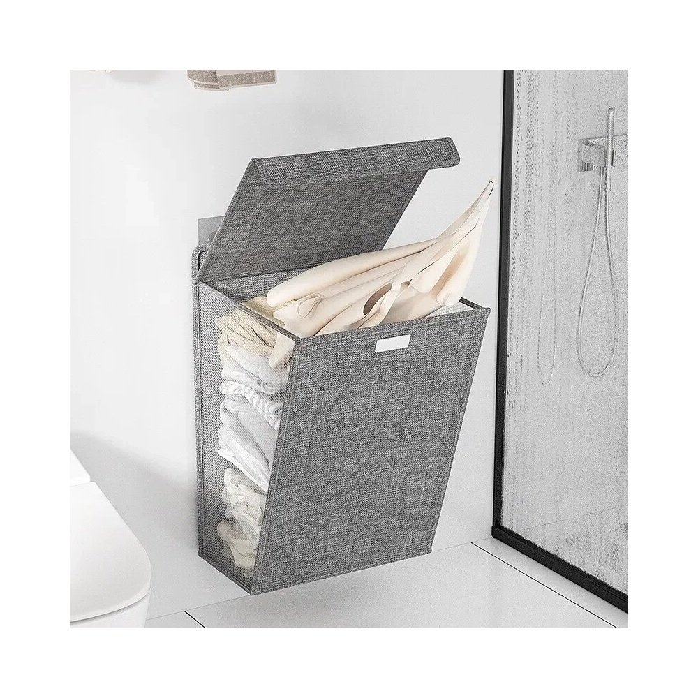 Wall laundry hamper open with clothes