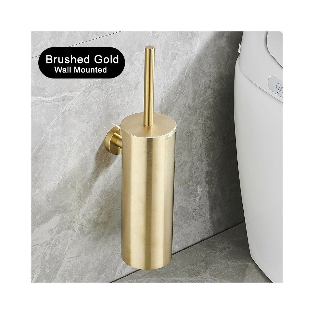 Brushed gold wall-mounted toilet brush holder