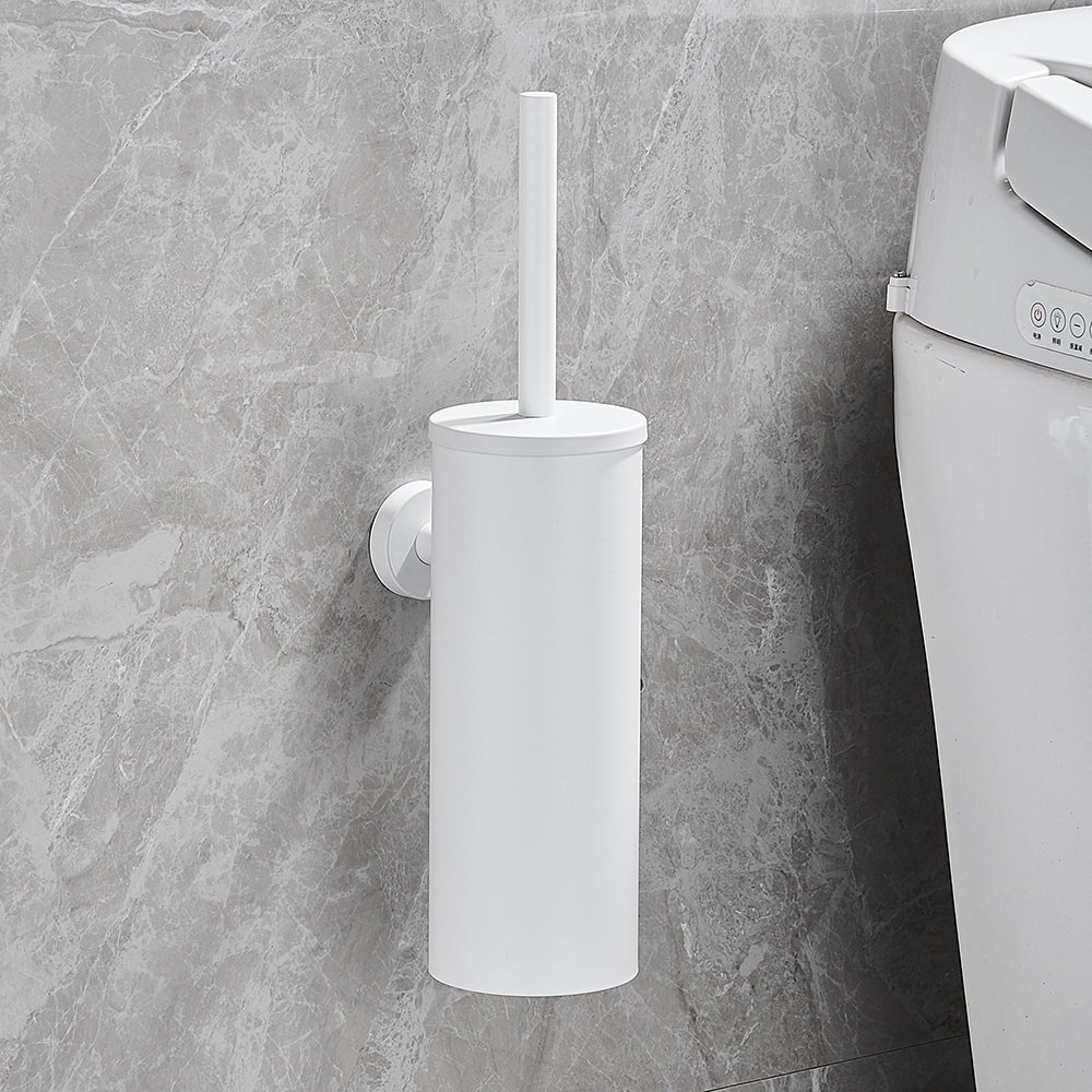 White wall-mounted toilet brush holder