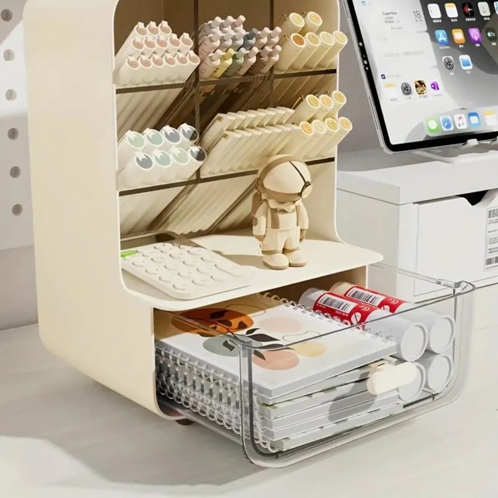 Desktop Organizer Caddy shown with practical storage details
