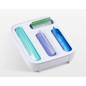 Zip bag organizer box holding kitchen storage bags