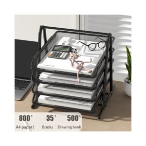 Mesh letter tray holding papers on a desk