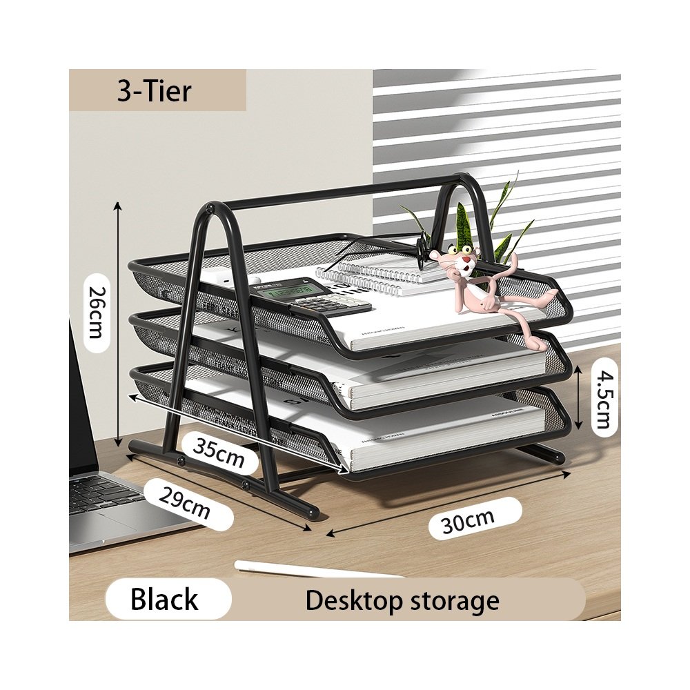 Three tier black mesh letter tray