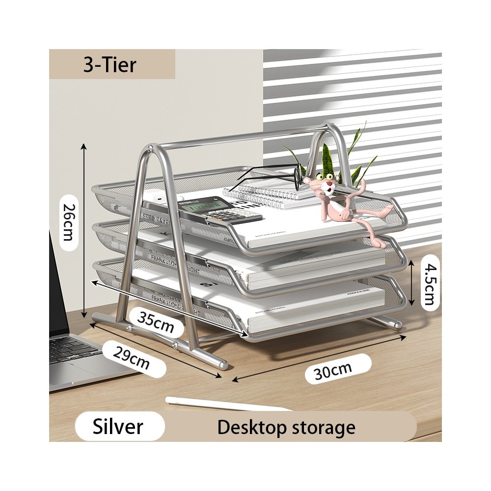 Three tier silver mesh letter tray