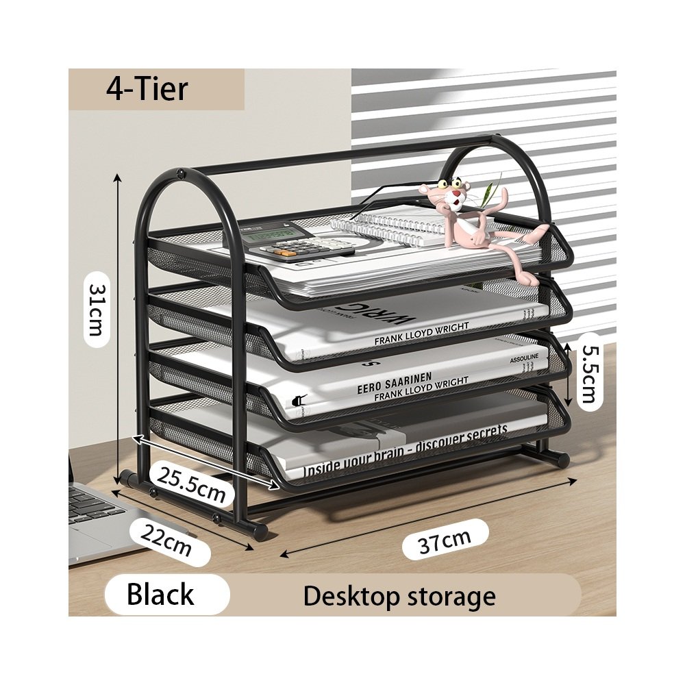 Four tier black mesh organizer with side holder
