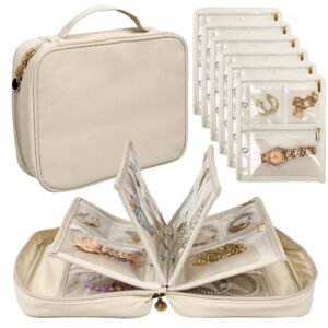 Beige travel jewelry organizer book