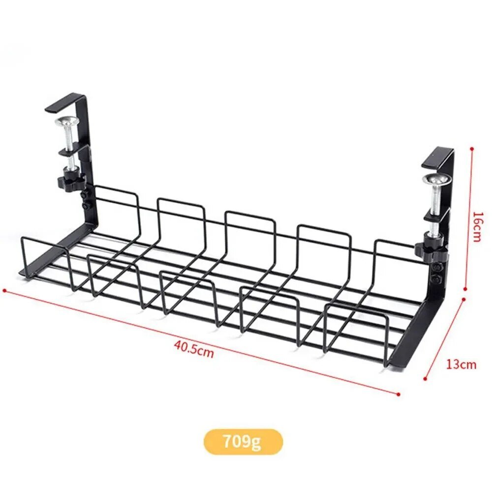 No-drill under-desk cable tray detail